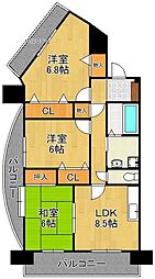 ガーデンパレスやひろ1 2LDKの間取図画像