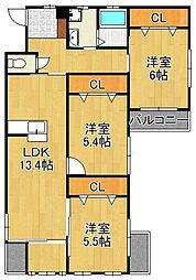 クローリス仙水 3LDKの間取図画像