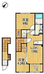 北九州市八幡東区春の町1丁目アパート 2LDKの間取図画像