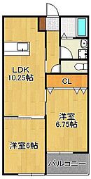 エルソル茶屋町 2LDKの間取図画像