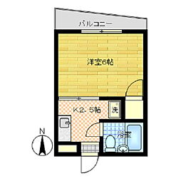サンライズ恵 1Kの間取図画像