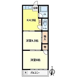 椎の木コーポ 3階2Kの間取り