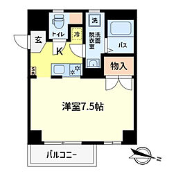 金町ヒルズA ワンルームの間取図画像