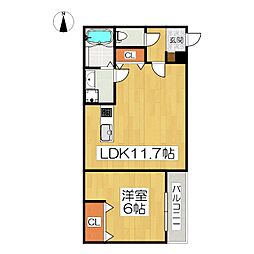 プラムコート椥辻 2階1LDKの間取り