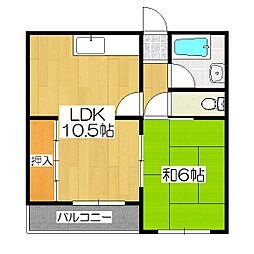 野色マンション 3階1LDKの間取り