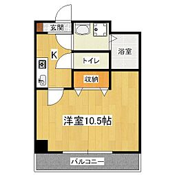 LACASA山科 3階1Kの間取り