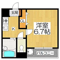 リバティー・92 1Kの間取図画像