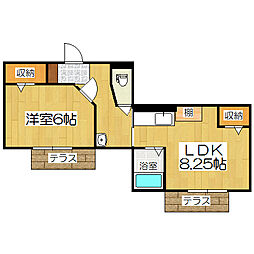 アッツエリB棟 1LDKの間取図画像