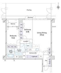 ～新築未入居・LD部分天井高2.8m～グランドメゾン渋谷大山町 2LDKの間取図画像