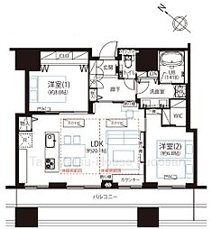 キャピタルゲートプレイスザ・タワー 2LDKの間取図画像