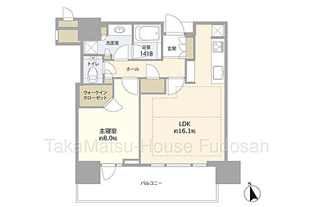 専有面積59.5?、バルコニー面積14.4?、間取1LDK