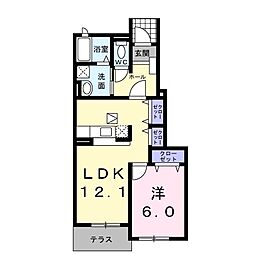 ラシ−ヌ大刀洗参番館 1階1LDKの間取り