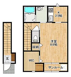 山隈新築AP 2階1Kの間取り