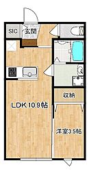 プレミアム小郡 1LDKの間取図画像