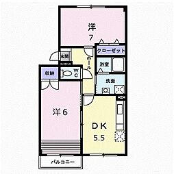 グローリーヒルズ希みが丘 2DKの間取図画像