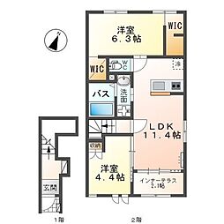 indigoblue 2階2LDKの間取り