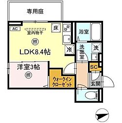 フリーデンやりた 1階1LDKの間取り