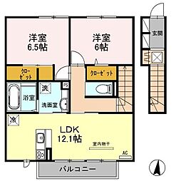 ルメート若葉II 2階2LDKの間取り