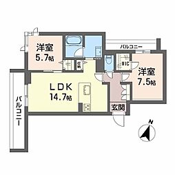 プラザ新鳥栖 2階2LDKの間取り