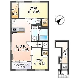 フローラリア原 2階2LDKの間取り