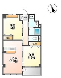 ユニヴァリィ　レジデンス 2階2LDKの間取り