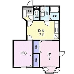 モントディダンスB 2DKの間取図画像