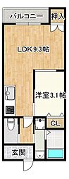 リベルタ基山 1LDKの間取図画像