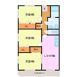 エスポワール南 3LDKの間取図画像
