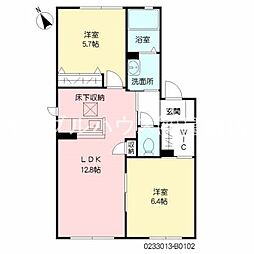 サンヒルズ田代B 2LDKの間取図画像