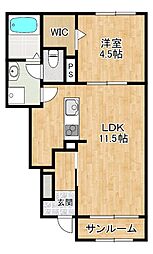 リバーサイド鎗田 1LDKの間取図画像
