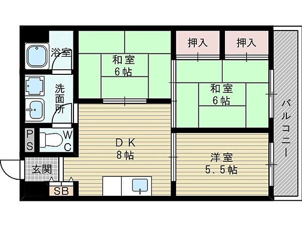 上新庄ハイツ ｜大阪府大阪市東淀川区上新庄3丁目(賃貸マンション3DK・7階・57.53㎡)の写真 その4