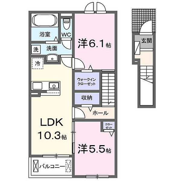 スペチアーレ　ドゥーエ 205｜大阪府羽曳野市古市2丁目(賃貸アパート2LDK・2階・56.12㎡)の写真 その2