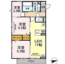 グランスクエアIII番館 2階3LDKの間取り