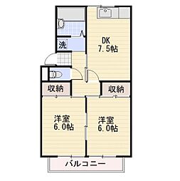JR信越本線 長野駅 徒歩30分の賃貸アパート 2階2DKの間取り