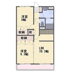 長野電鉄長野線 朝陽駅 徒歩10分の賃貸マンション 1階2LDKの間取り