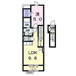 JR信越本線 長野駅 徒歩34分の賃貸アパート 2階1LDKの間取り