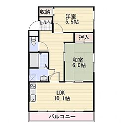 JR信越本線 長野駅 徒歩15分の賃貸マンション 2階2LDKの間取り