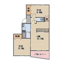 JR信越本線 長野駅 徒歩13分の賃貸マンション 2階2LDKの間取り