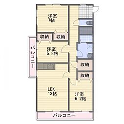 JR信越本線 長野駅 徒歩10分の賃貸マンション 3階3LDKの間取り