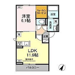 長野電鉄長野線 市役所前駅 徒歩15分の賃貸アパート 2階1LDKの間取り