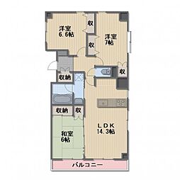 JR信越本線 長野駅 徒歩25分の賃貸マンション 3階3LDKの間取り