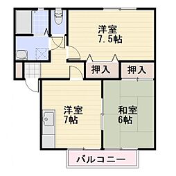JR信越本線 長野駅 徒歩30分の賃貸アパート 2階2DKの間取り