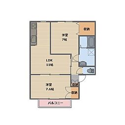 JR信越本線 安茂里駅 徒歩11分の賃貸アパート 2階2LDKの間取り