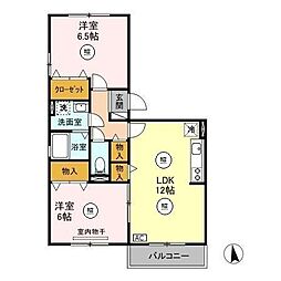 JR信越本線 長野駅 徒歩22分の賃貸アパート 3階2LDKの間取り