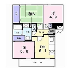 しなの鉄道北しなの 北長野駅 徒歩19分の賃貸マンション 2階3DKの間取り