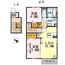JR信越本線 長野駅 3.4kmの賃貸アパート 2階2LDKの間取り