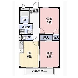 JR信越本線 長野駅 3.2kmの賃貸アパート 1階2DKの間取り