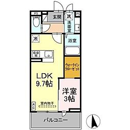 JR信越本線 長野駅 徒歩17分の賃貸アパート 3階1LDKの間取り
