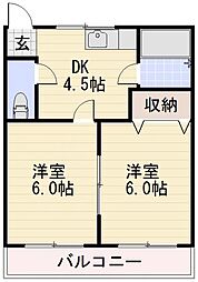 エスポワール吉田 2DKの間取図画像