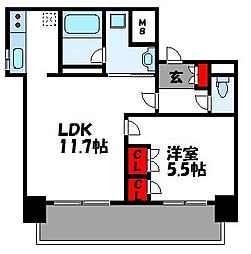 RJRプレシア新宮中央駅前 1LDKの間取図画像